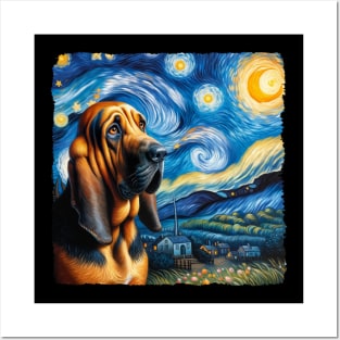 Starry Bloodhound Dog Portrait - Pet Portrait Posters and Art